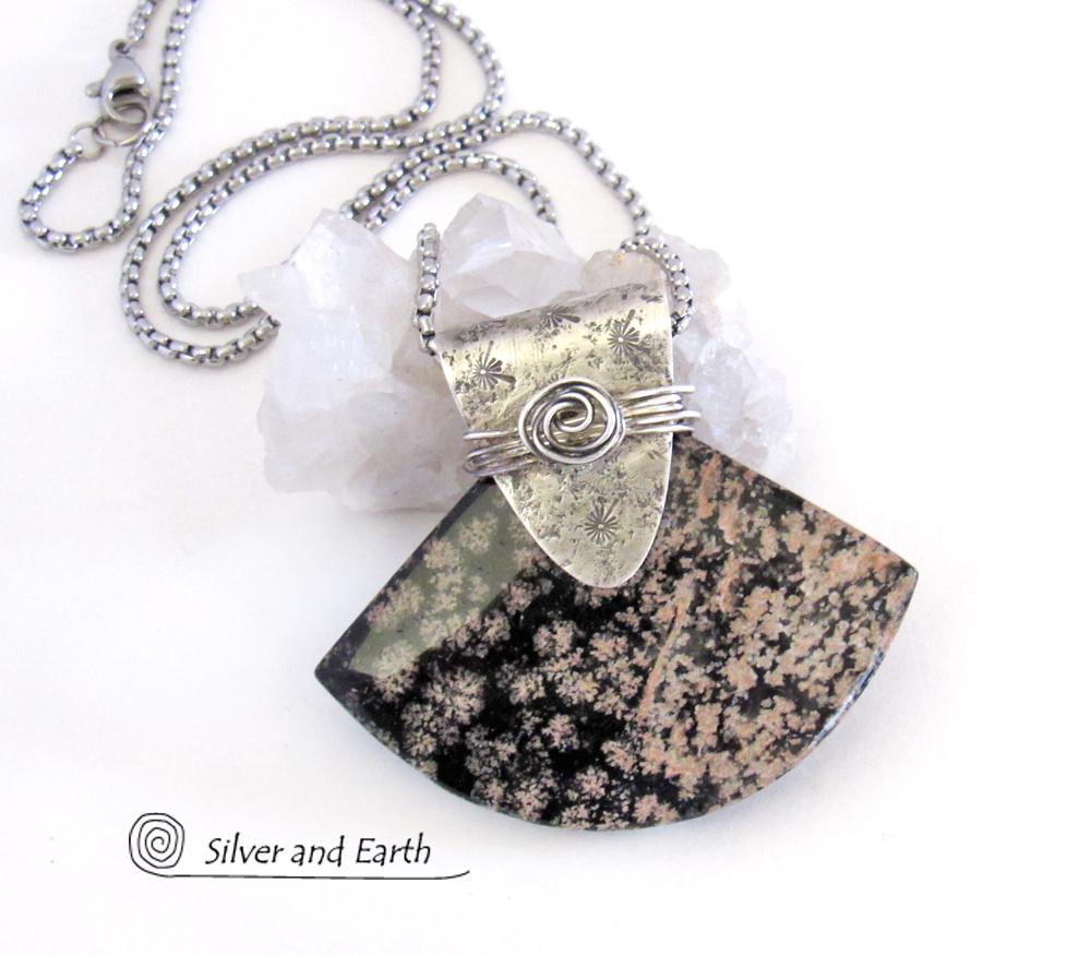 Snowflake Obsidian Sterling Silver Pendant Necklace - Unique One-of-a-Kind Gemstone Jewelry