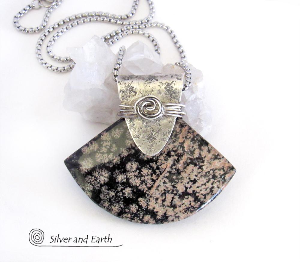 Snowflake Obsidian Sterling Silver Pendant Necklace - Unique One-of-a-Kind Gemstone Jewelry