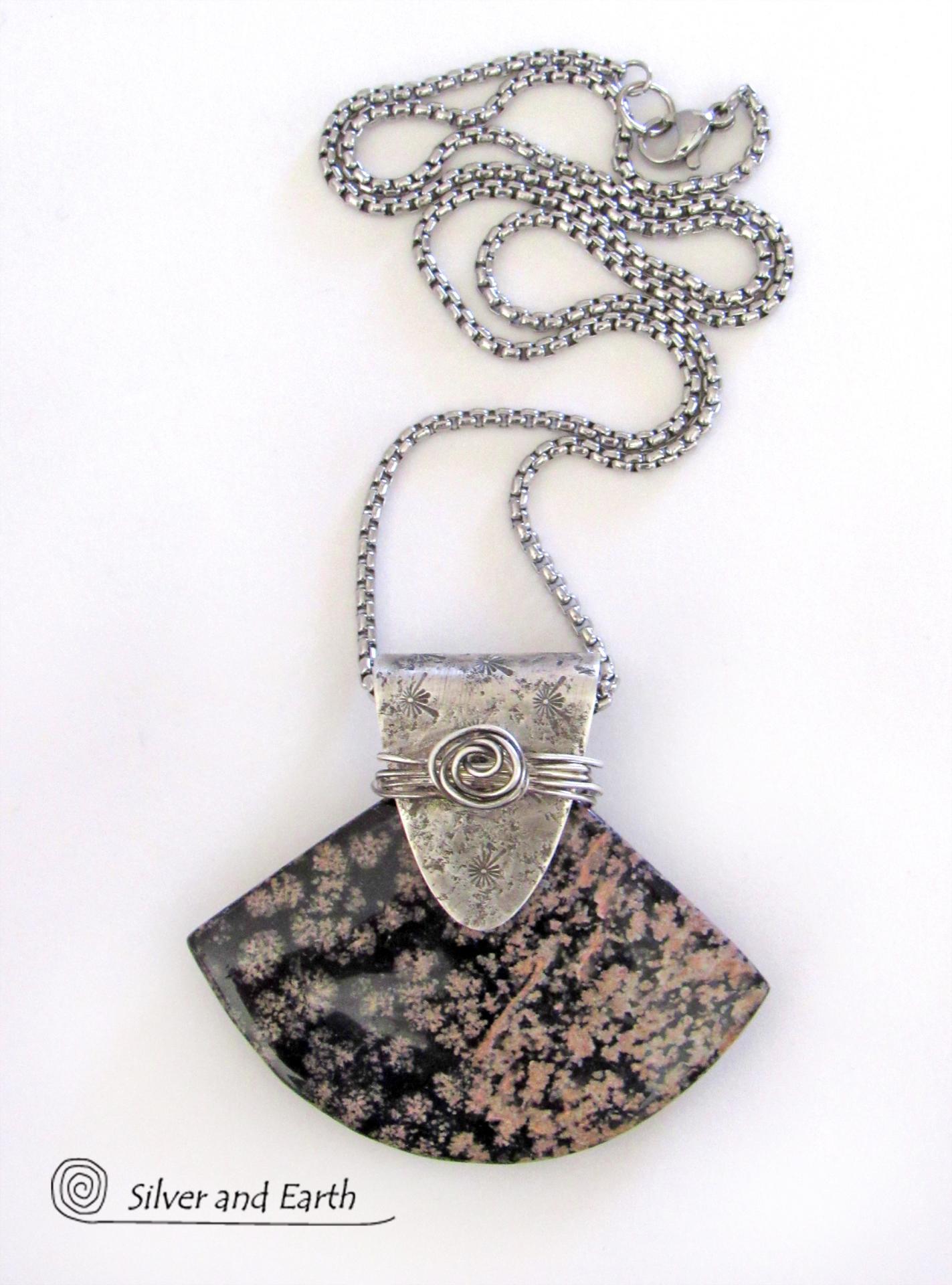 Snowflake Obsidian Sterling Silver Pendant Necklace - Unique One-of-a-Kind Gemstone Jewelry