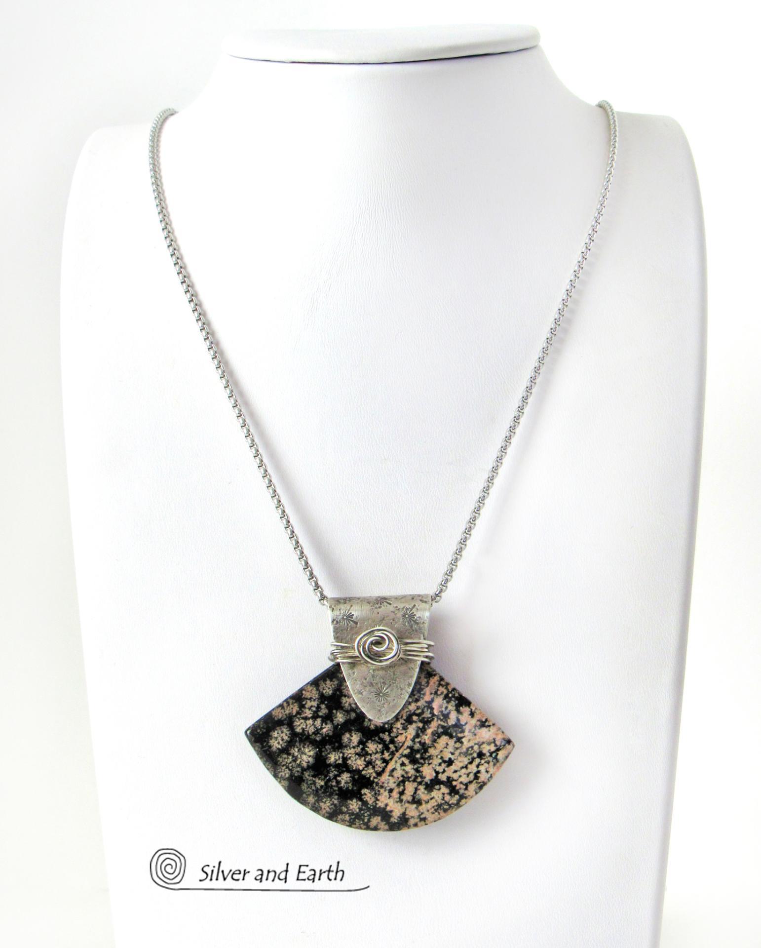 Snowflake Obsidian Sterling Silver Pendant Necklace - Unique One-of-a-Kind Gemstone Jewelry