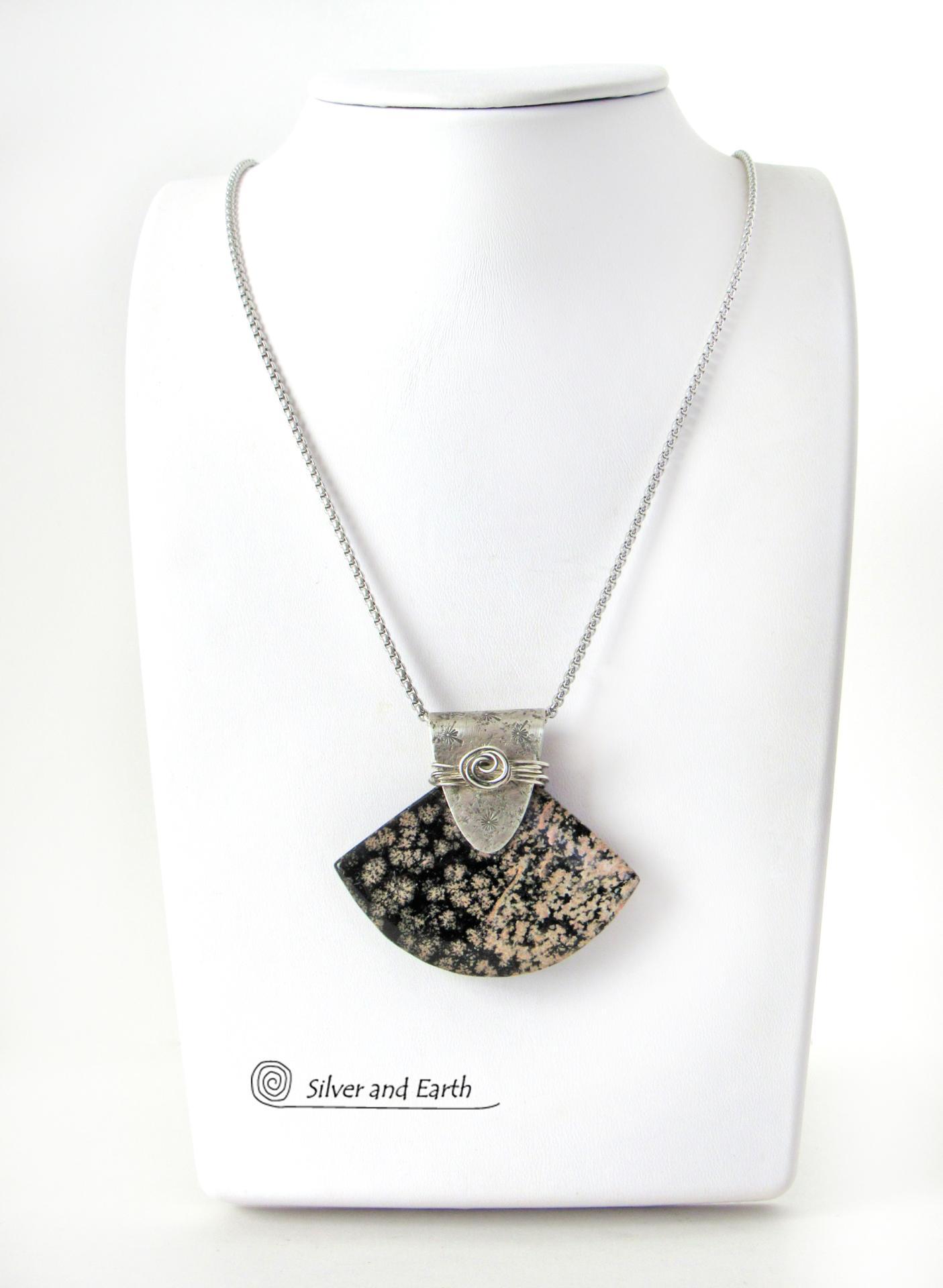 Snowflake Obsidian Sterling Silver Pendant Necklace - Unique One-of-a-Kind Gemstone Jewelry