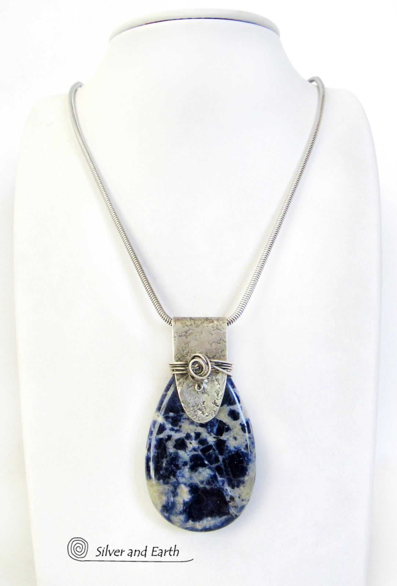 Blue Sodalite Sterling Silver Necklace - Unique Artisan Handcrafted Natural Gemstone Jewelry