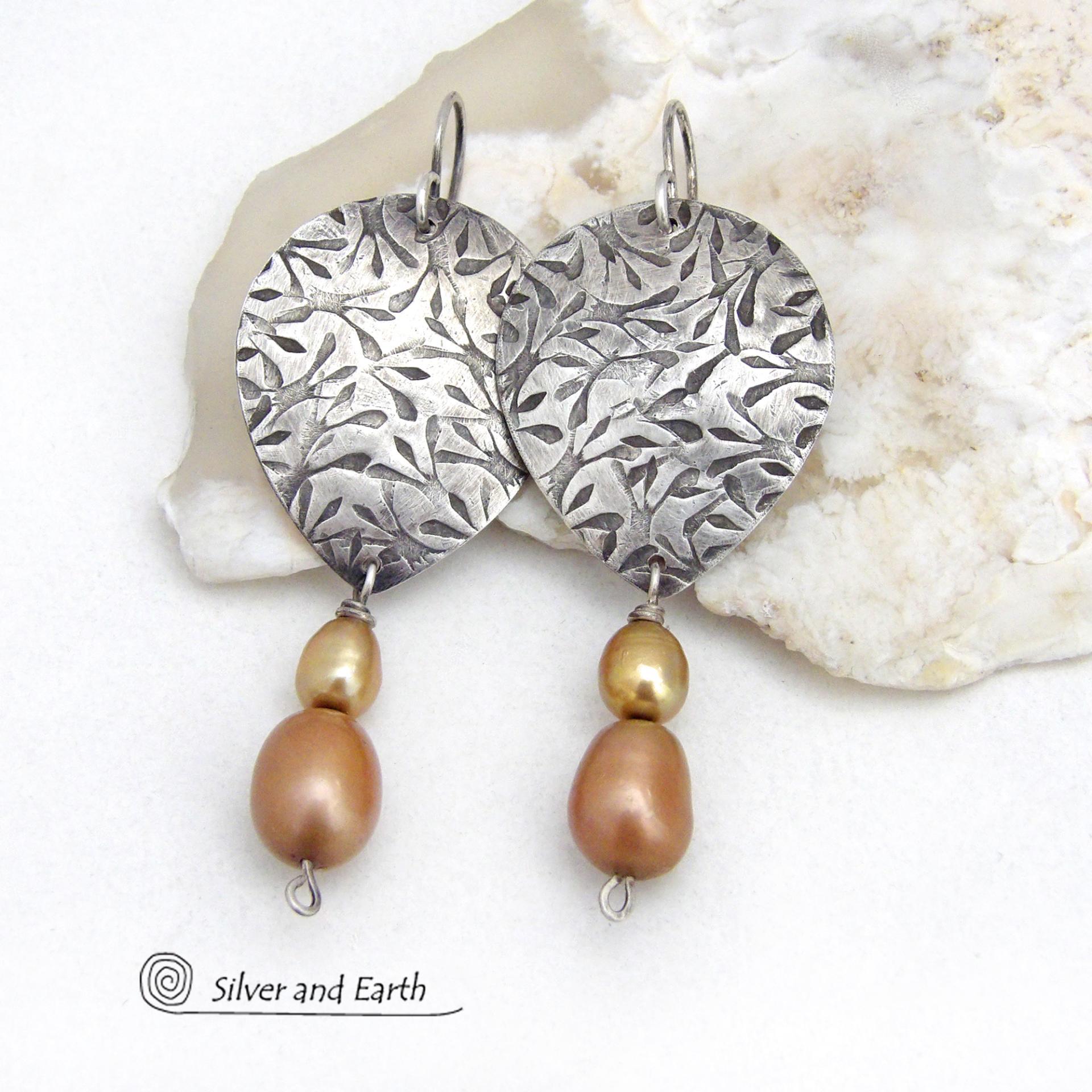 Modern Dressy Sterling Silver Earrings with Gold Freshwater Pearls