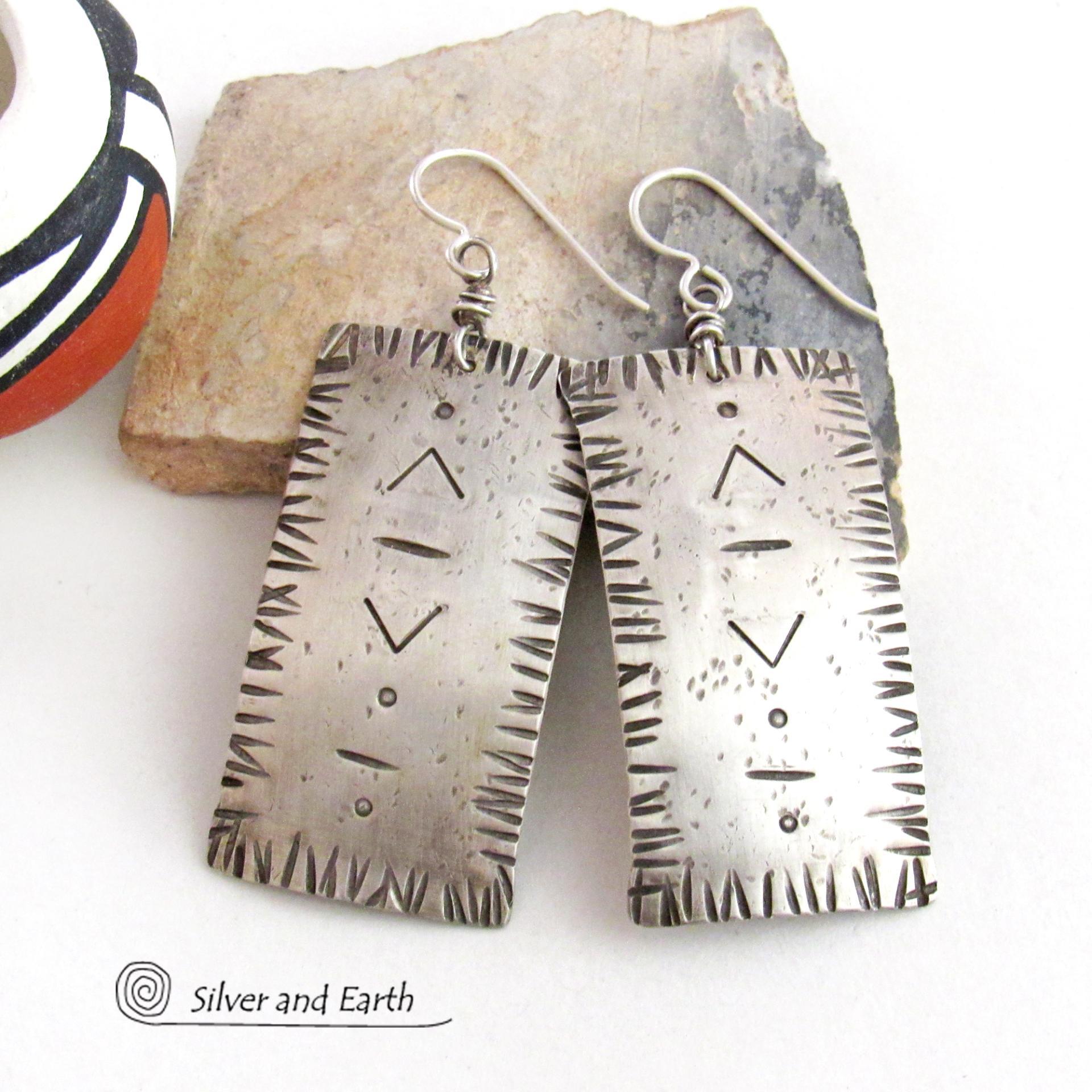 Hand Stamped Sterling Silver Earrings with a Modern Southwestern Tribal Flair