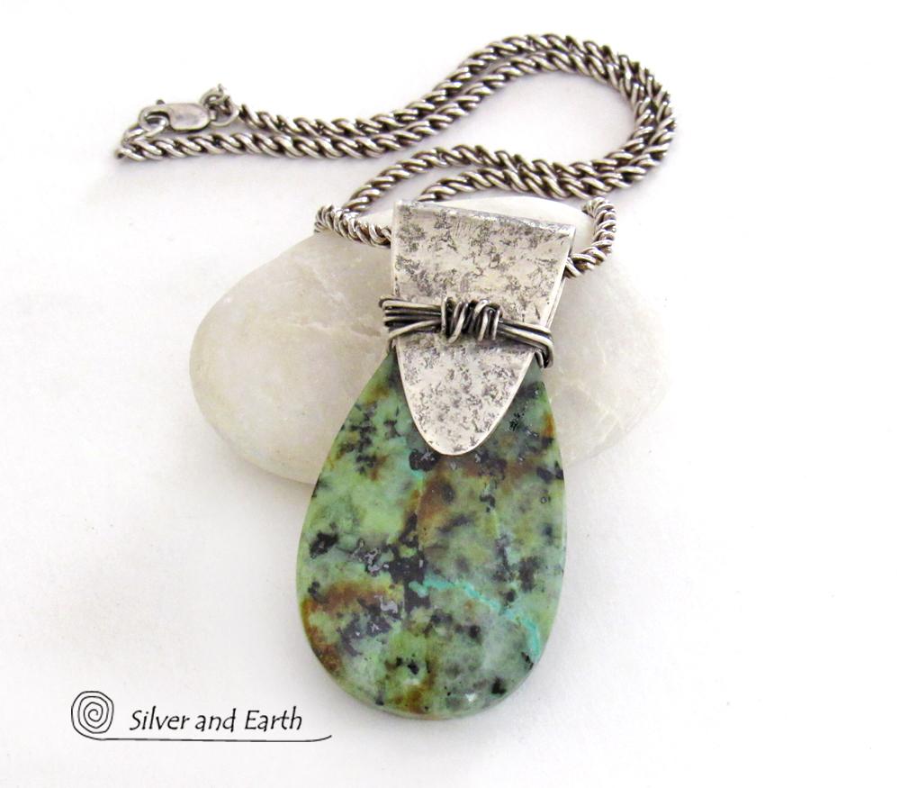 African Turquoise Sterling Silver Necklace - Unique Handcrafted Silver & Stone Jewelry