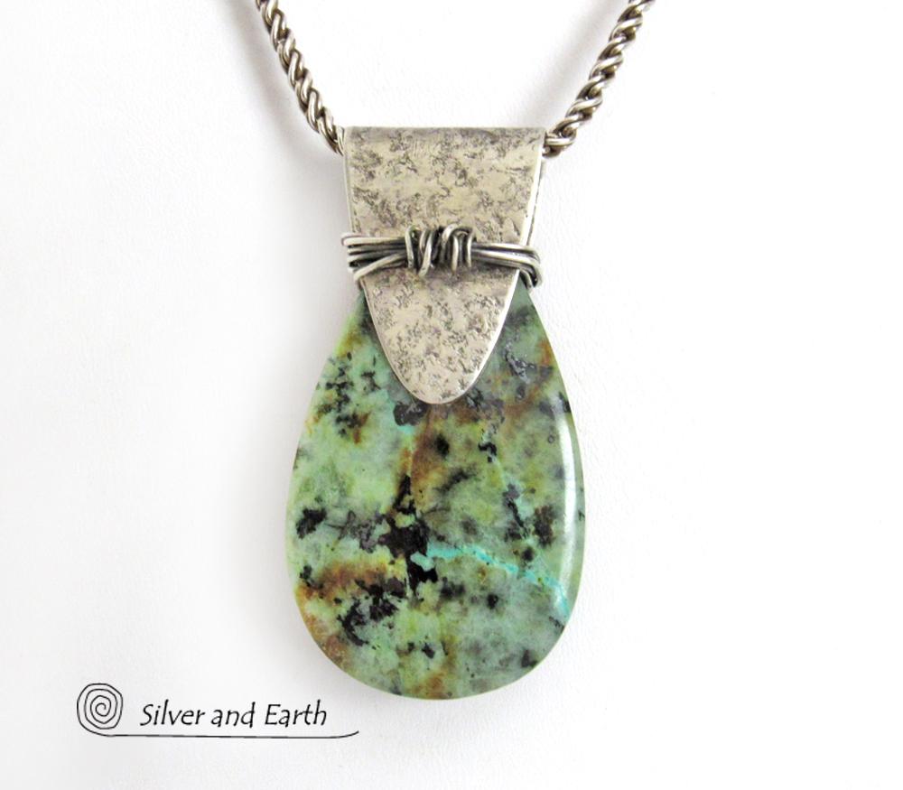 African Turquoise Sterling Silver Necklace - Unique Handcrafted Silver & Stone Jewelry