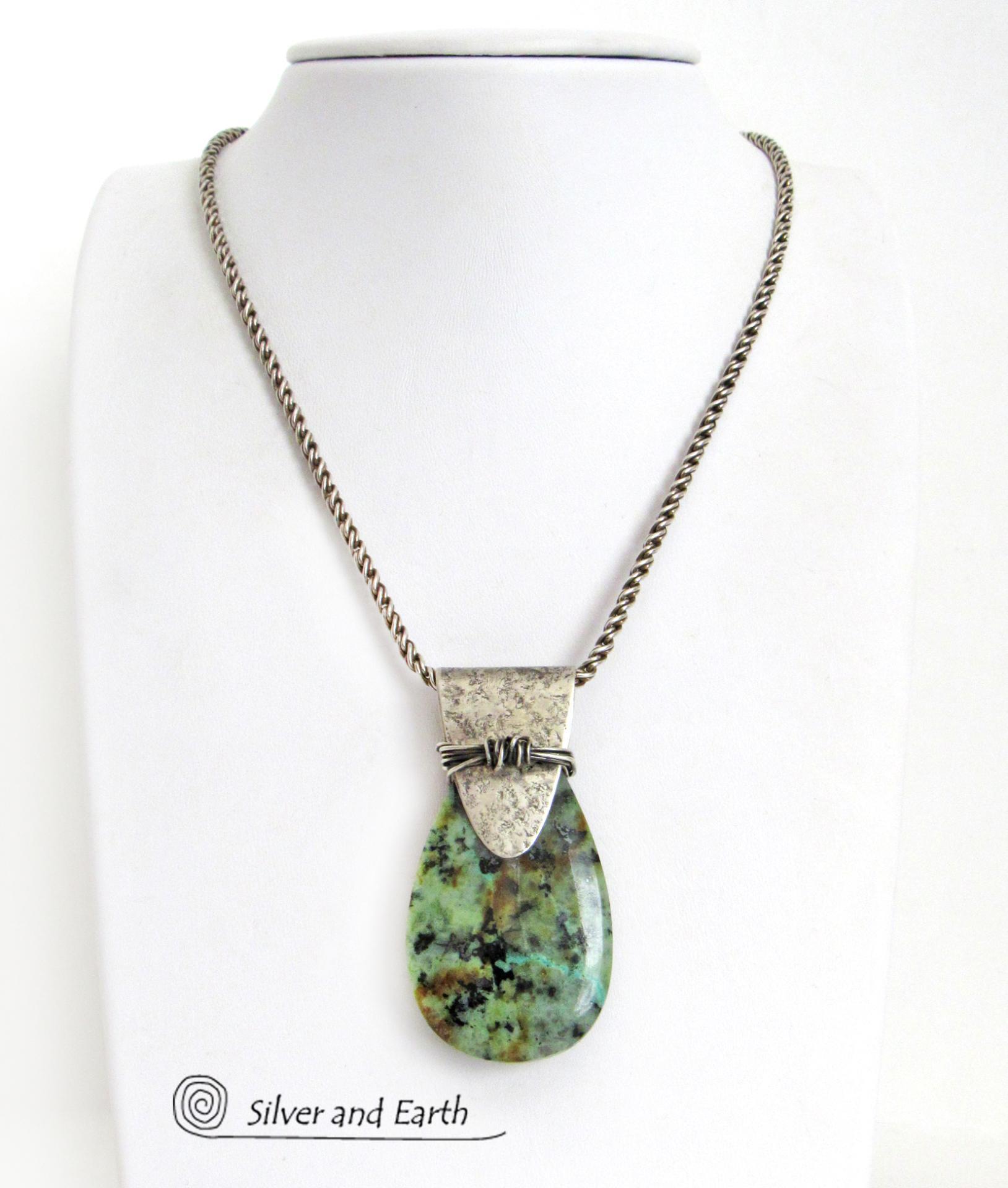 African Turquoise Sterling Silver Necklace - Unique Handcrafted Silver & Stone Jewelry