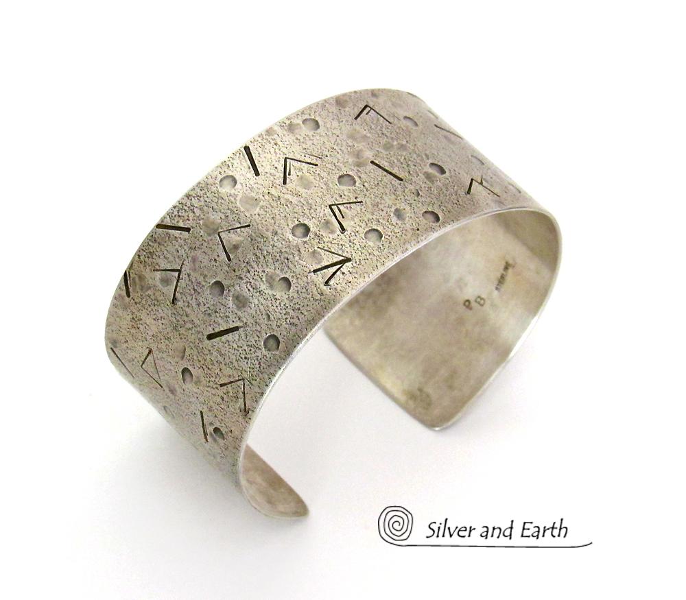 Modern Sterling Silver Cuff Bracelet with Unique Texture - Handmade Silver Jewelry