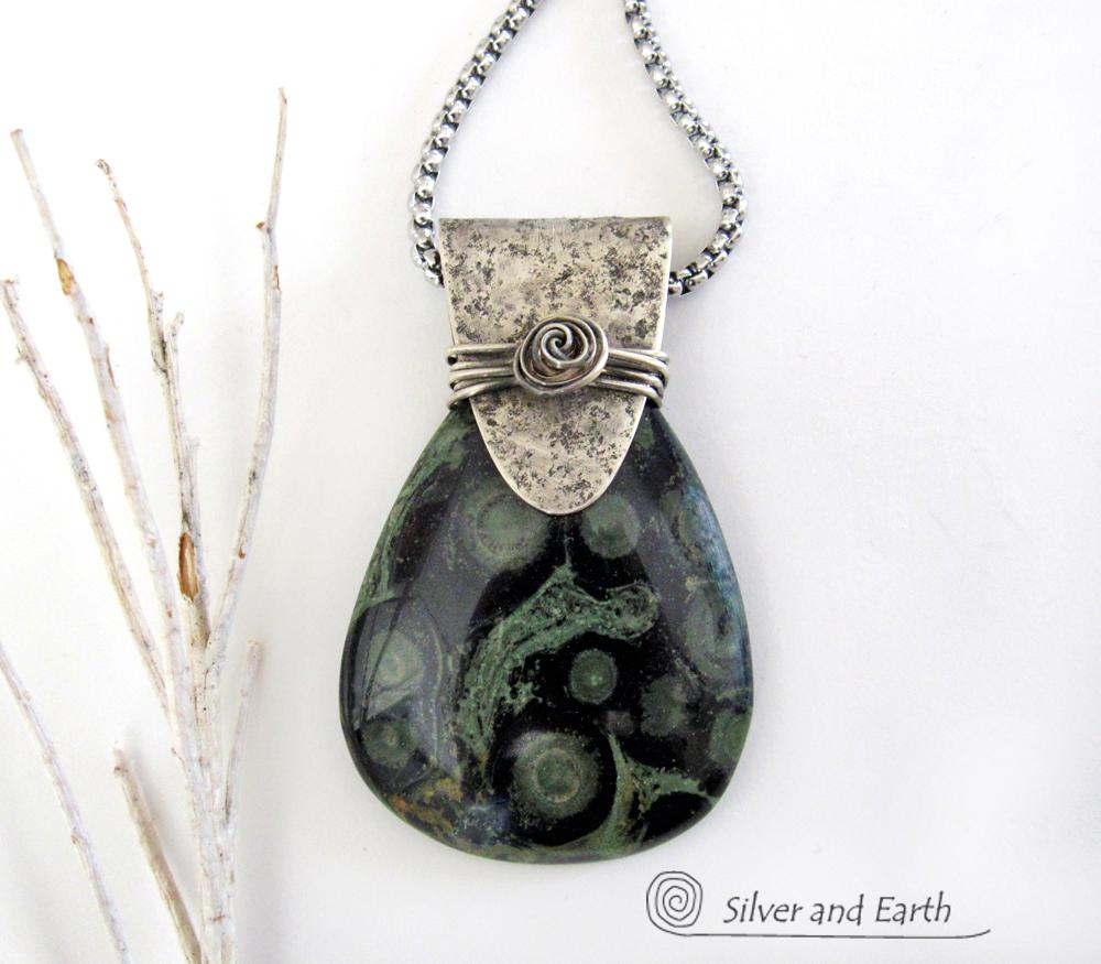 Kambaba Jasper Sterling Silver Necklace - Unique One of a Kind Natural Stone Jewelry