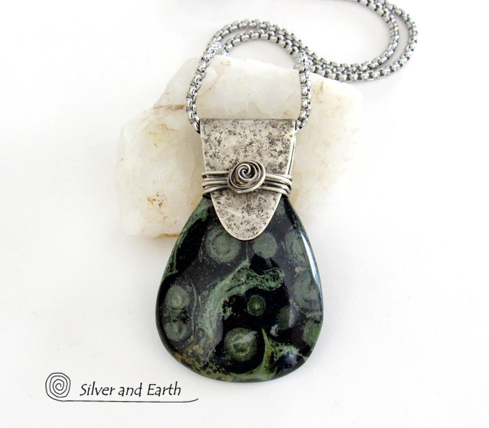Kambaba Jasper Sterling Silver Necklace - Unique One of a Kind Natural Stone Jewelry