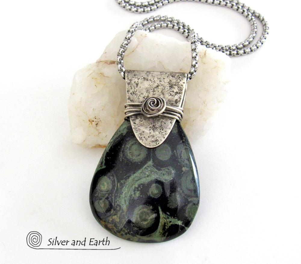 Kambaba Jasper Sterling Silver Necklace - Unique One of a Kind Natural Stone Jewelry
