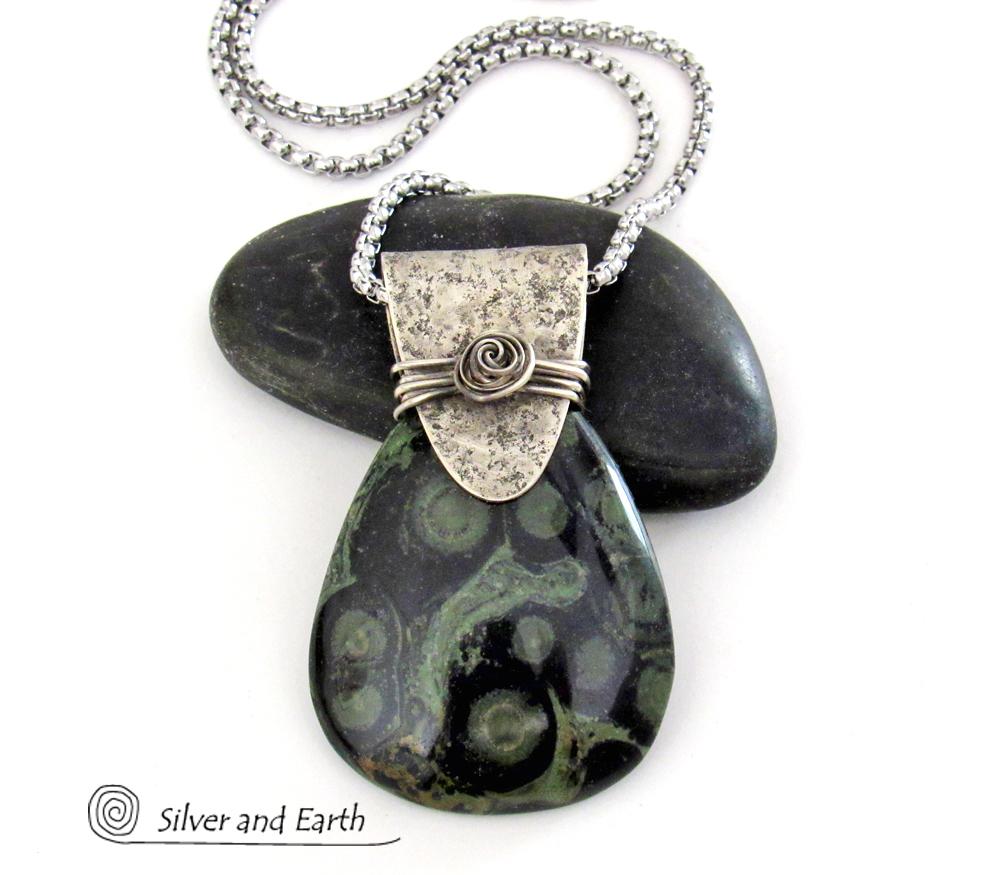 Kambaba Jasper Sterling Silver Necklace - Unique One of a Kind Natural Stone Jewelry