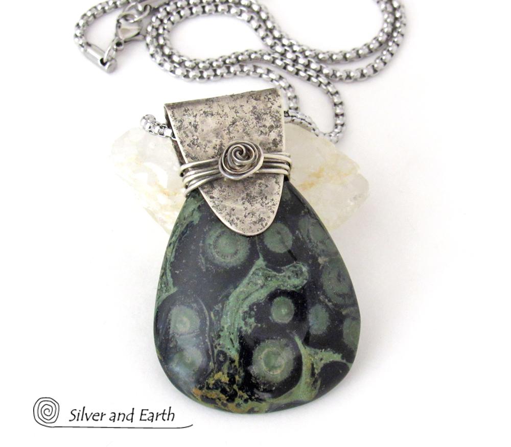 Kambaba Jasper Sterling Silver Necklace - Unique One of a Kind Natural Stone Jewelry