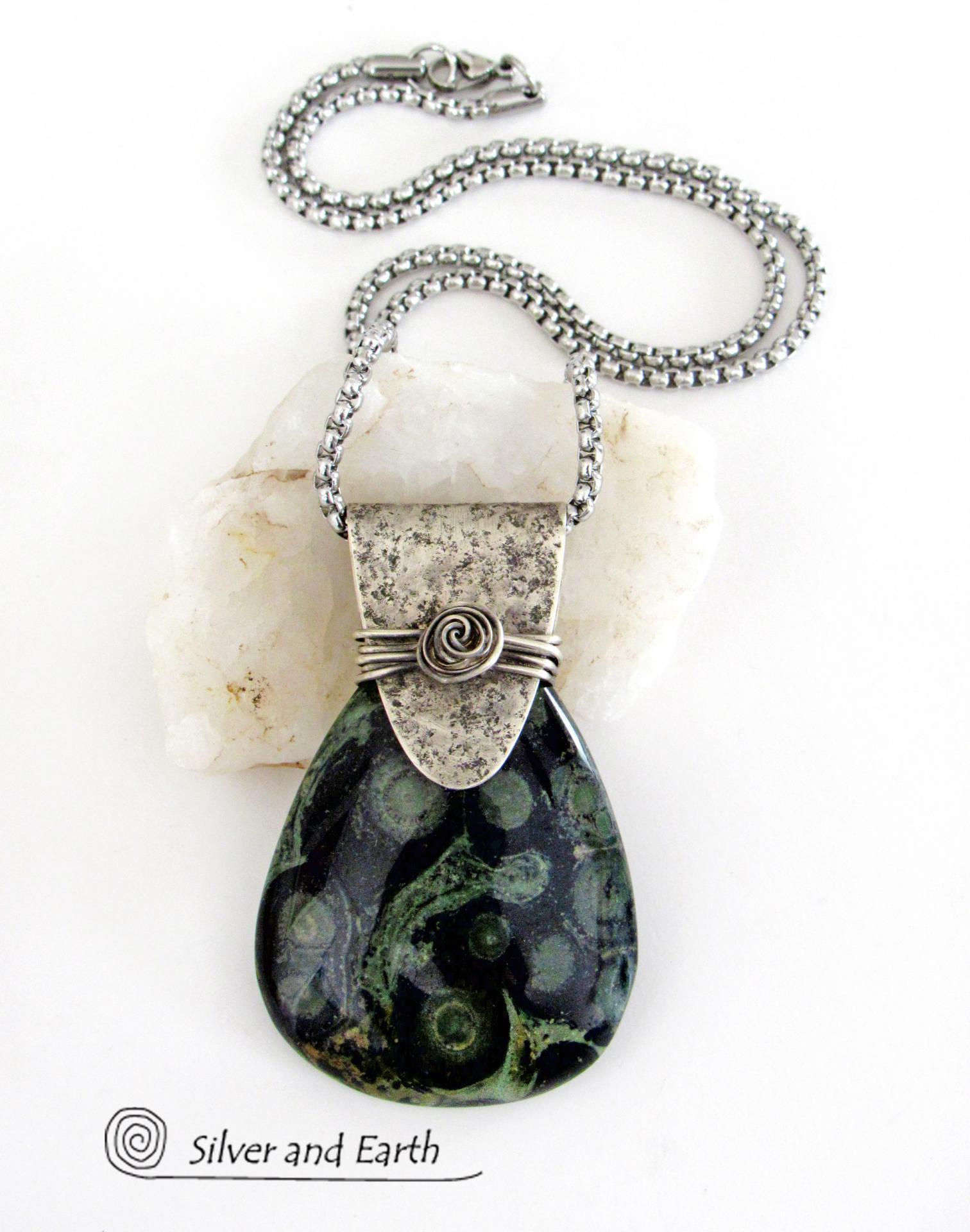 Kambaba Jasper Sterling Silver Necklace - Unique One of a Kind Natural Stone Jewelry