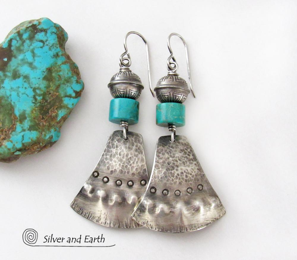 Handcrafted Sterling Silver & Turquoise Earrings - Bold Modern Tribal Southwest Style Jewelry