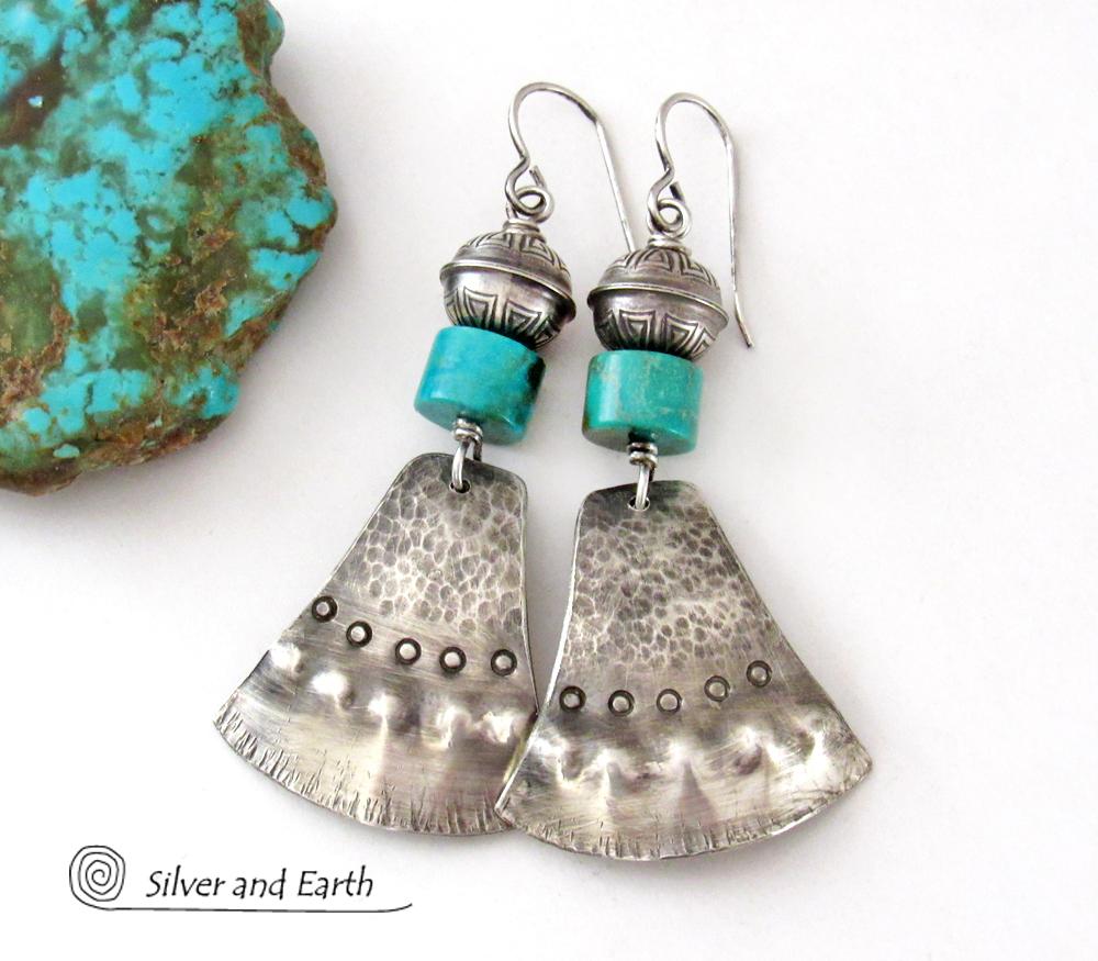 Handcrafted Sterling Silver & Turquoise Earrings - Bold Modern Tribal Southwest Style Jewelry