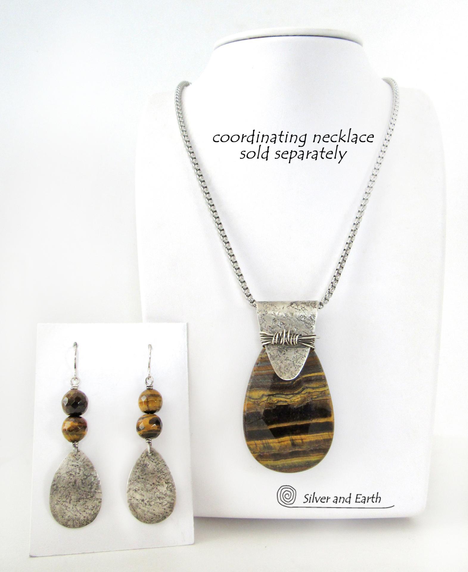 Faceted Brown Tiger's Eye Sterling Silver Dangle Earrings - Handcrafted Earthy Natural Stone Jewelry