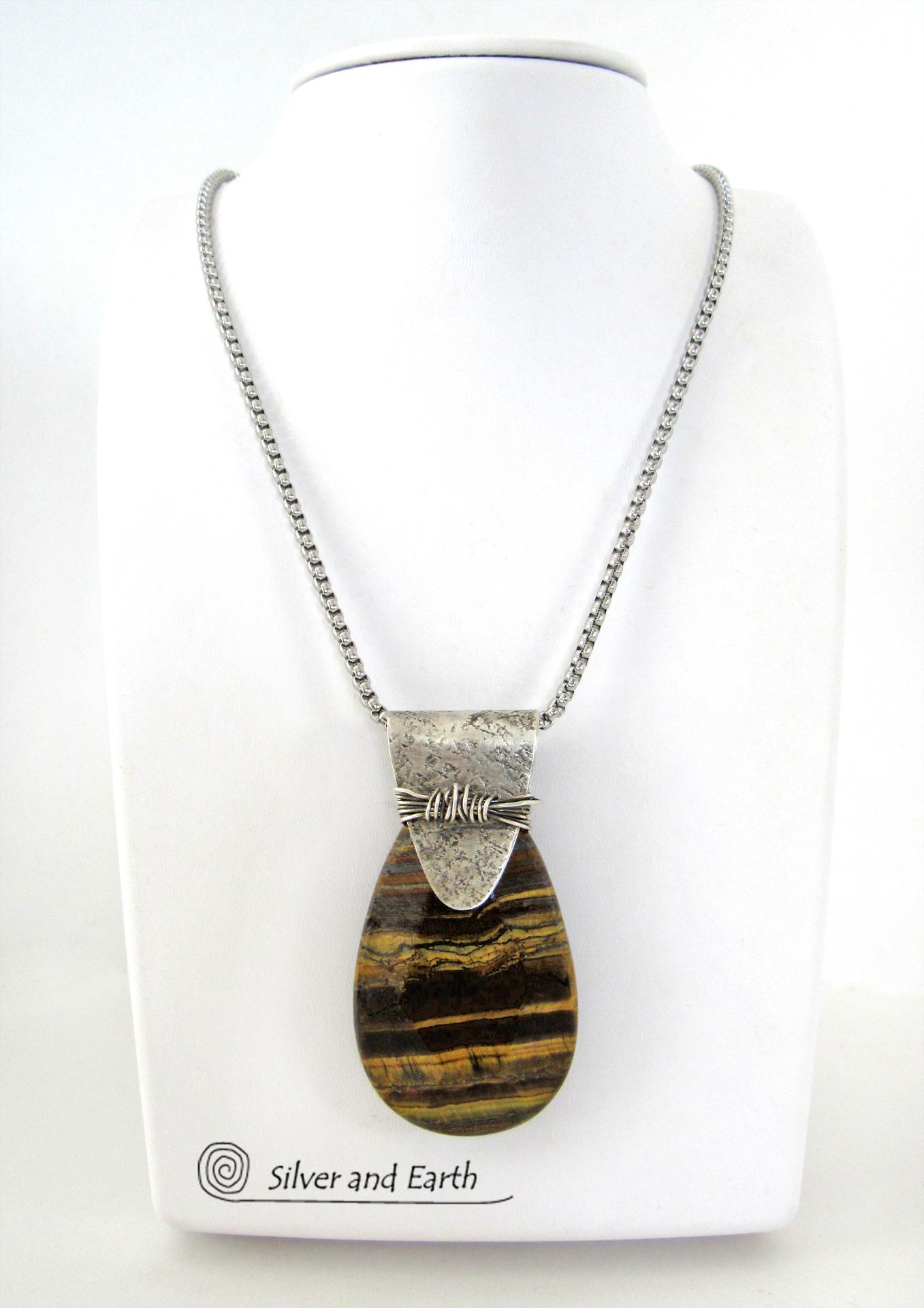 Faceted Brown Tiger's Eye Sterling Silver Necklace - One of a Kind Earthy Natural Stone Jewelry