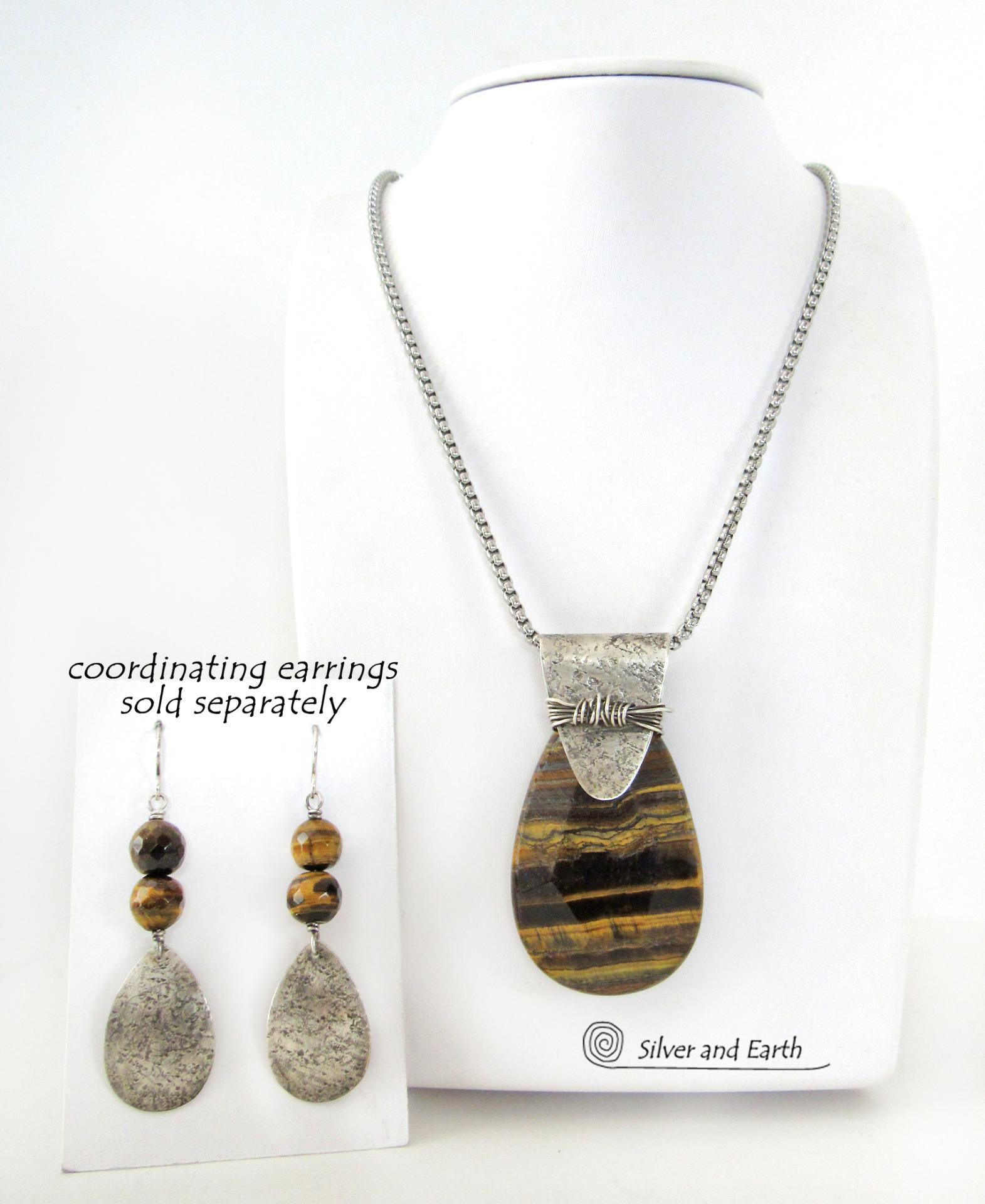 Faceted Brown Tiger's Eye Sterling Silver Necklace - One of a Kind Earthy Natural Stone Jewelry