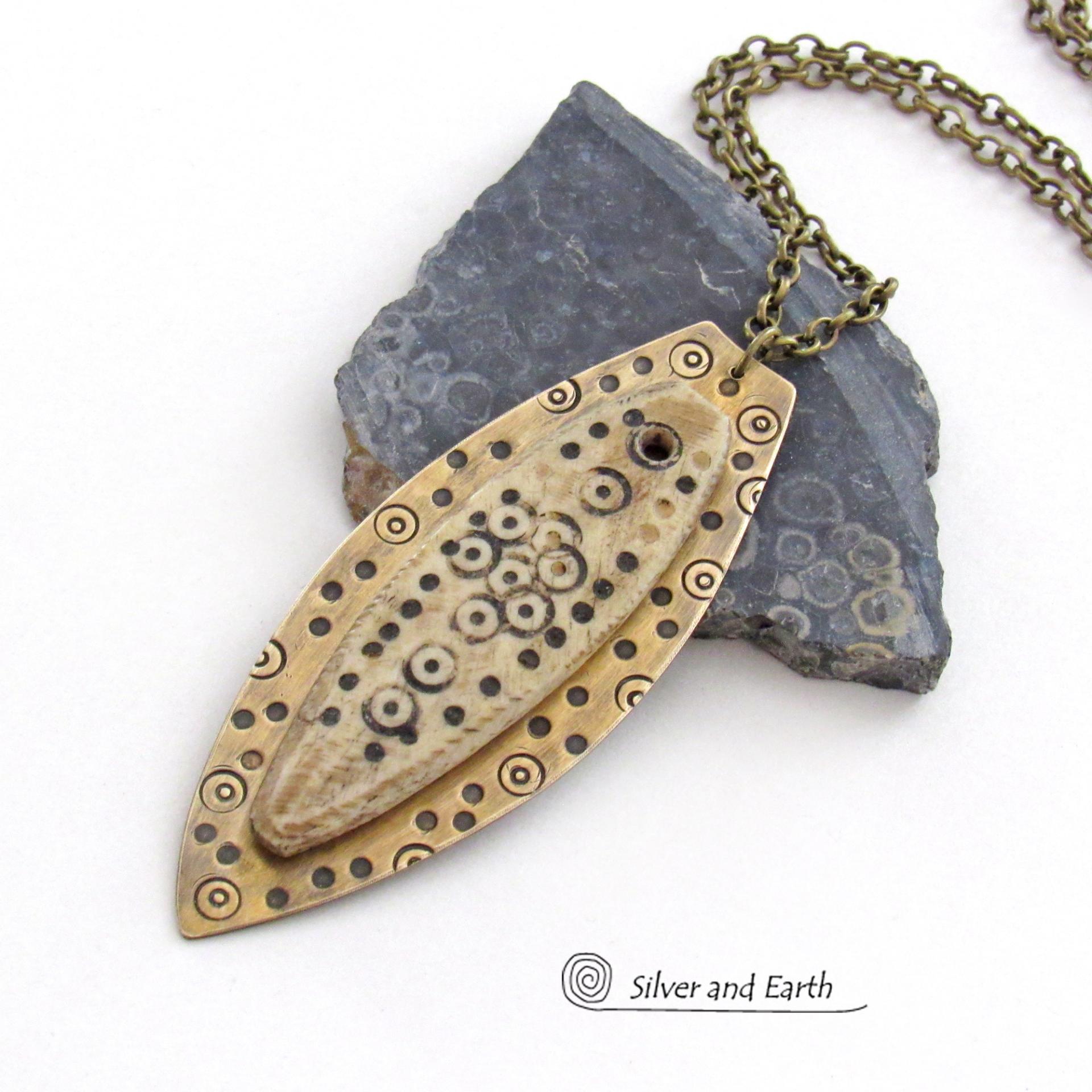 Ethiopian Tribal Bone Spear Brass Necklace - Cultural African Tribal Jewelry for Men / Women