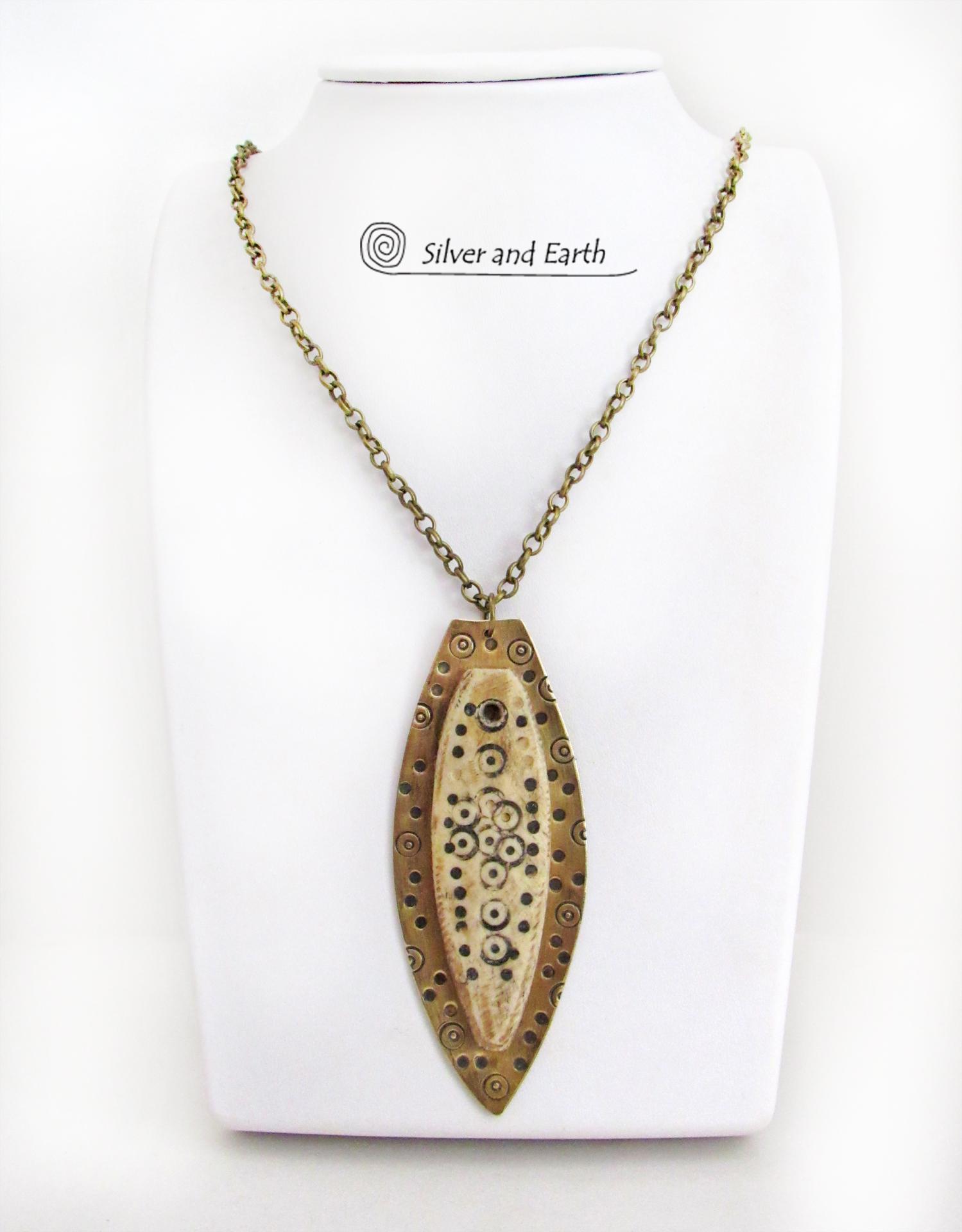 Ethiopian Tribal Bone Spear Brass Necklace - Cultural African Tribal Jewelry for Men / Women