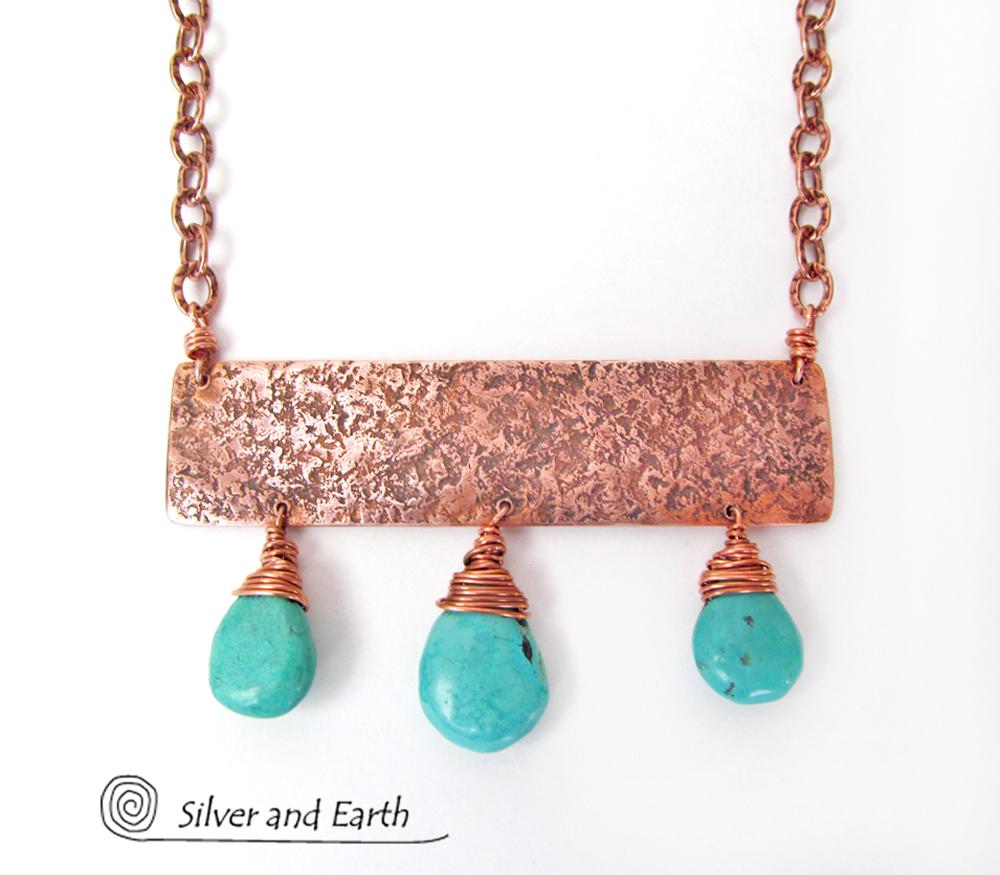 Natural Turquoise & Copper Statement Necklace - Bold Boho Chic Jewelry