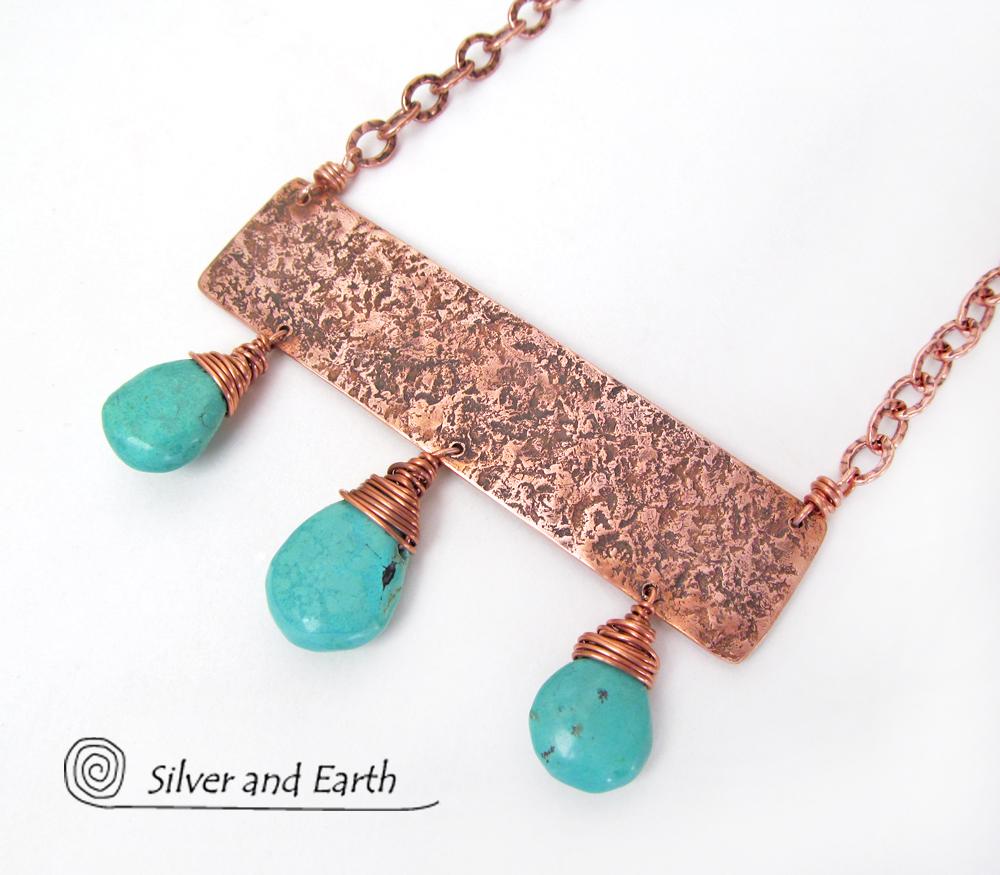 Natural Turquoise & Copper Statement Necklace - Bold Boho Chic Jewelry