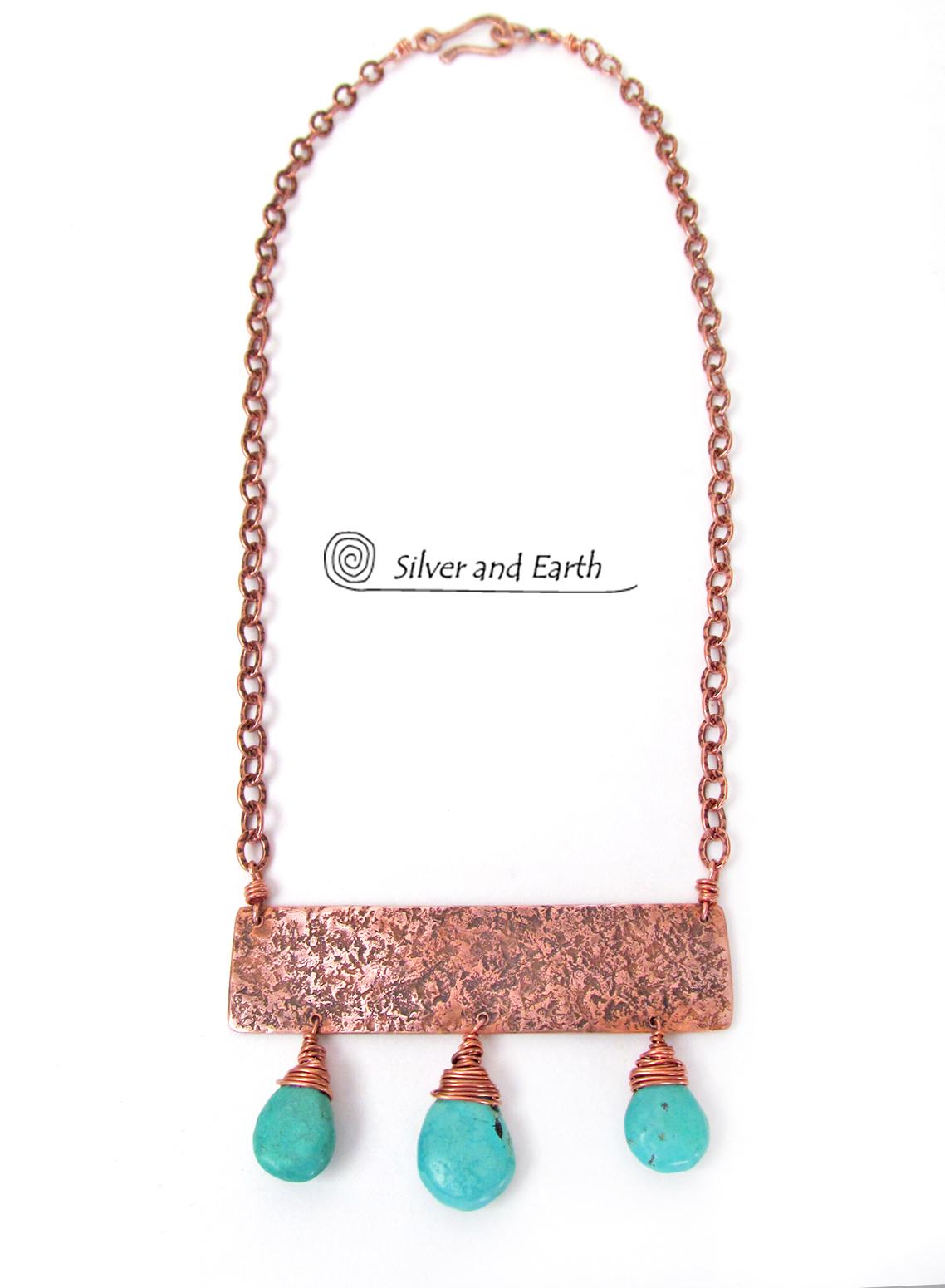 Natural Turquoise & Copper Statement Necklace - Bold Boho Chic Jewelry