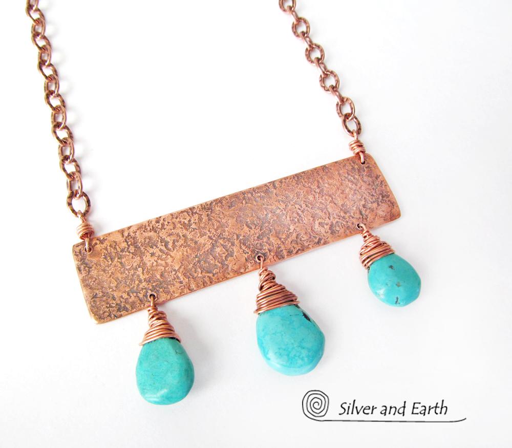 Natural Turquoise & Copper Statement Necklace - Bold Boho Chic Jewelry
