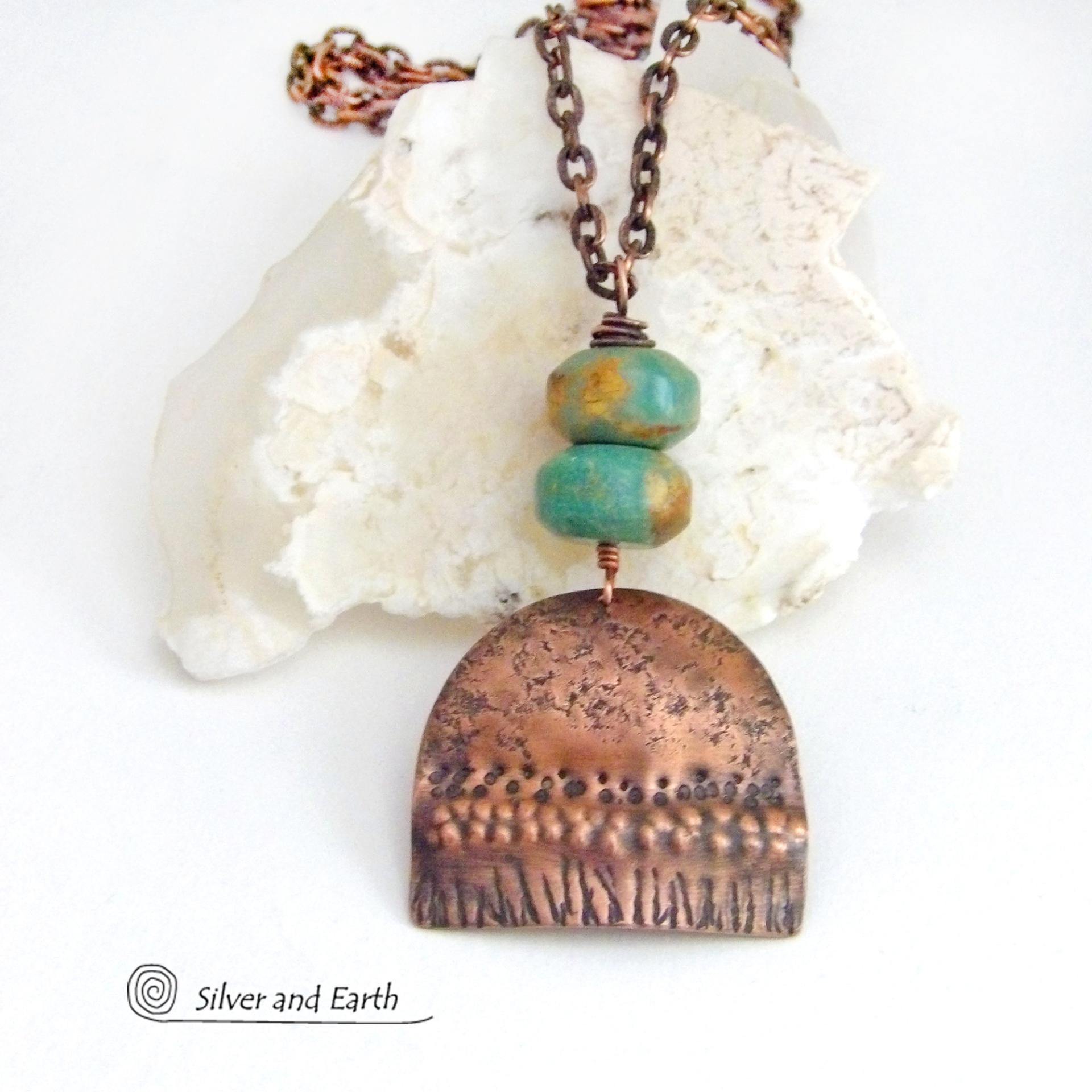 Boho Chic Copper Necklace with Natural Turquoise Stones - Rustic Earthy Bohemian Jewelry