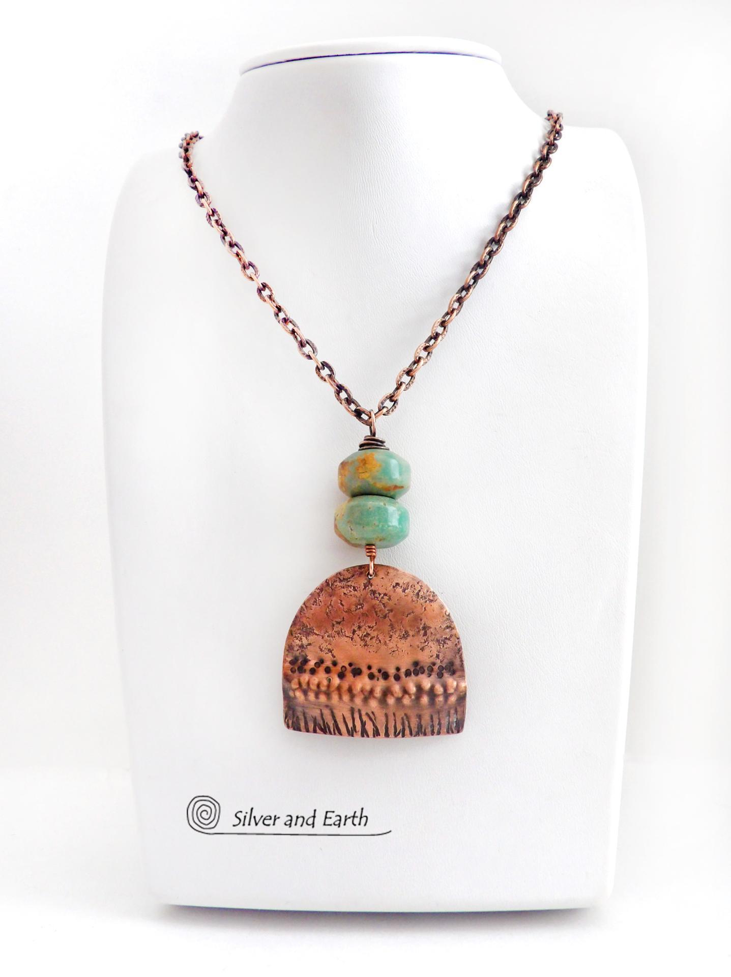 Boho Chic Copper Necklace with Natural Turquoise Stones - Rustic Earthy Bohemian Jewelry