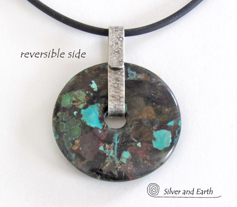 Natural Turquoise Sterling Silver Pendant - Rustic Organic Earthy Stone Jewelry