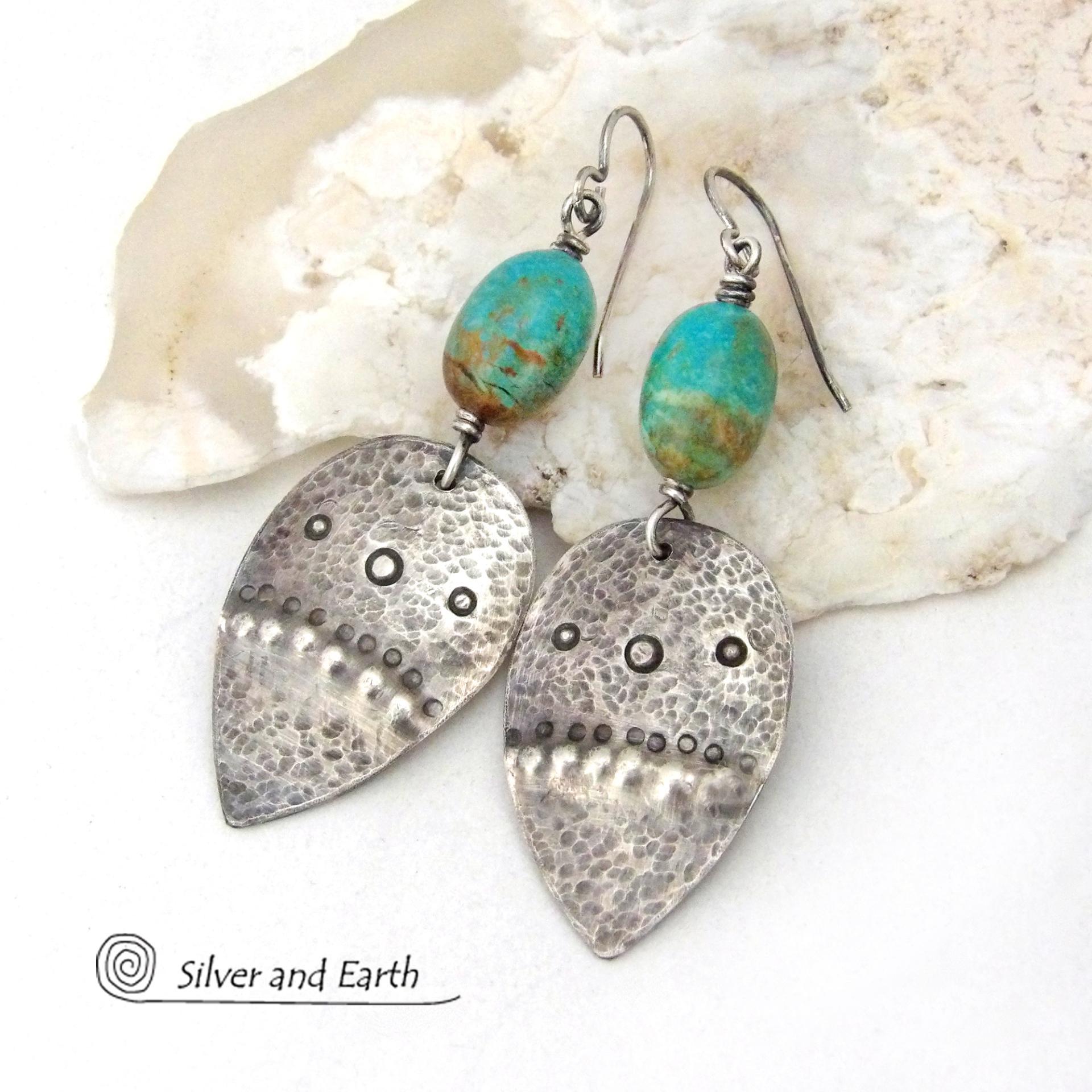 Earthy Natural Turquoise and Sterling Silver Earrings - Unique Modern Southwest Style Handcrafted Jewelry