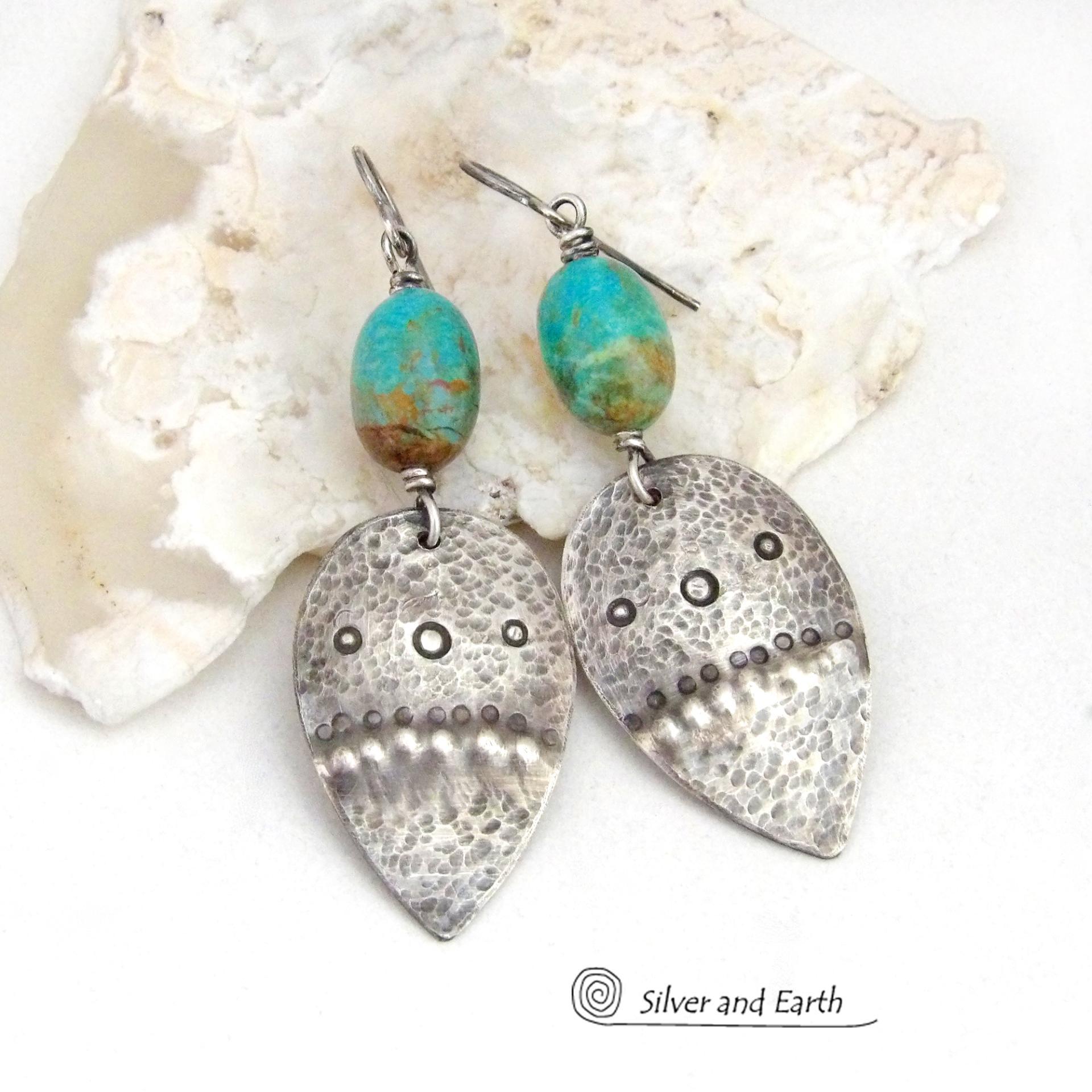 Earthy Natural Turquoise and Sterling Silver Earrings - Unique Modern Southwest Style Handcrafted Jewelry