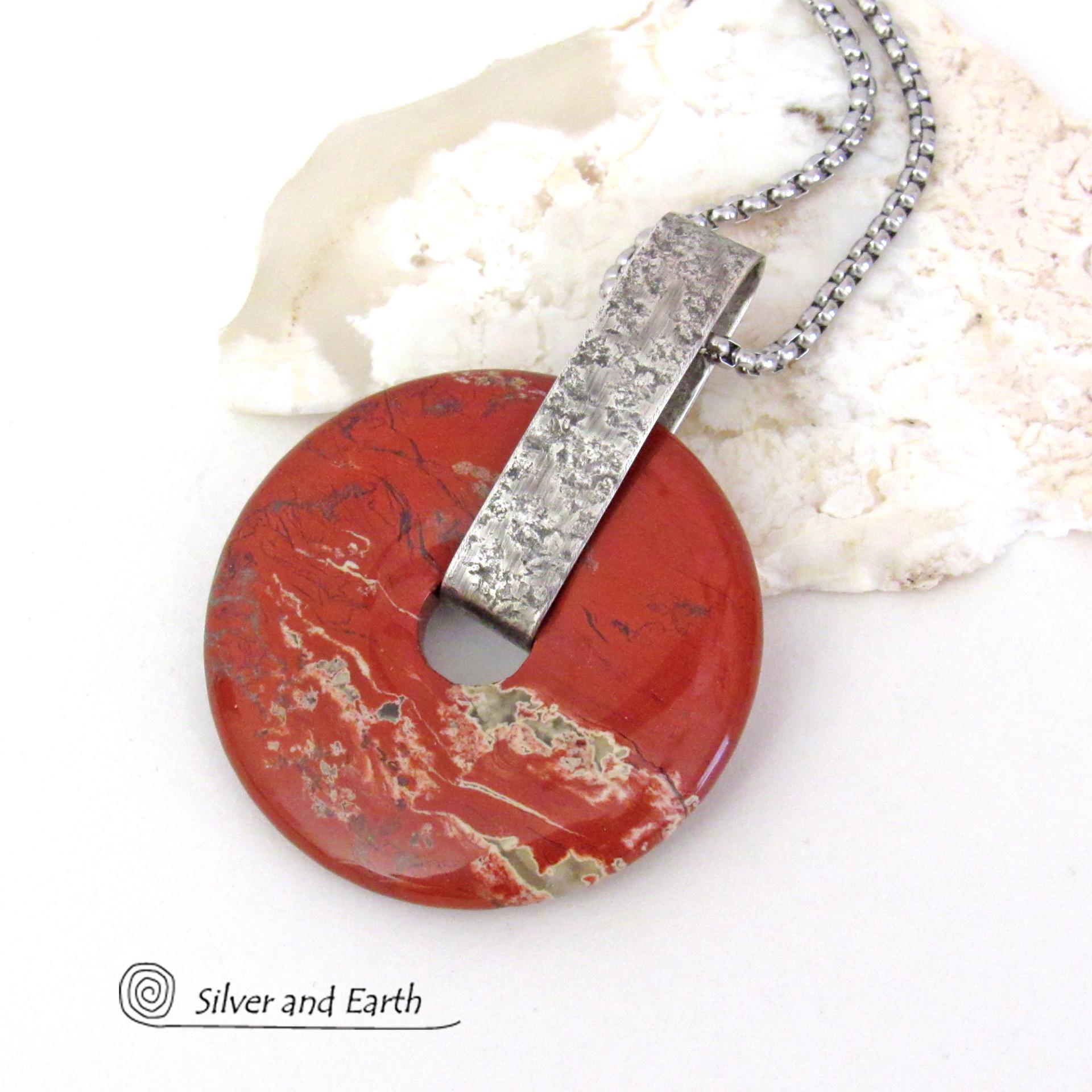 White Lace Red Jasper Sterling Silver Pendant Necklace - One of a Kind Natural Stone Jewelry