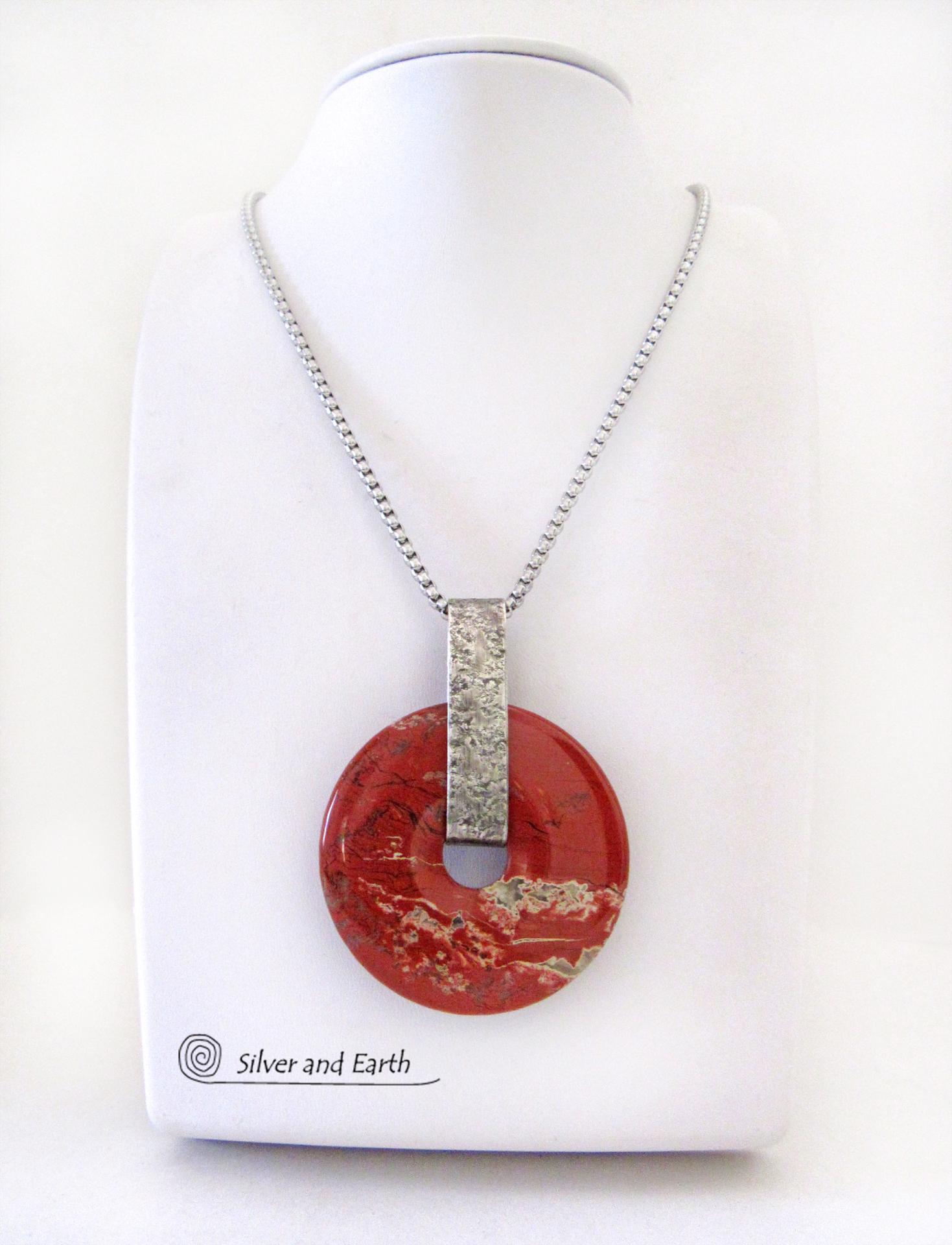 White Lace Red Jasper Sterling Silver Pendant Necklace - One of a Kind Natural Stone Jewelry