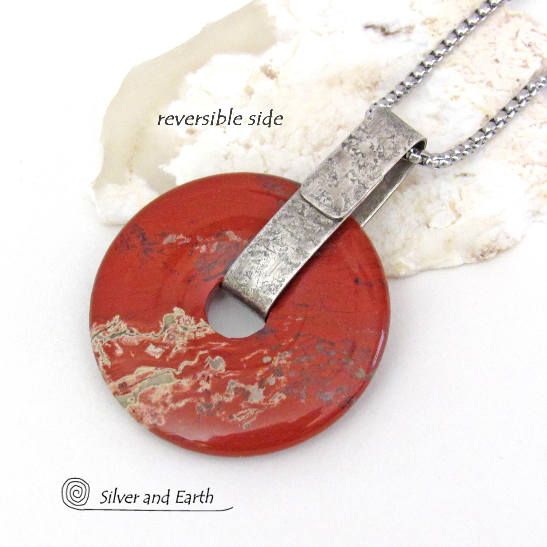 White Lace Red Jasper Sterling Silver Pendant Necklace - One of a Kind Natural Stone Jewelry