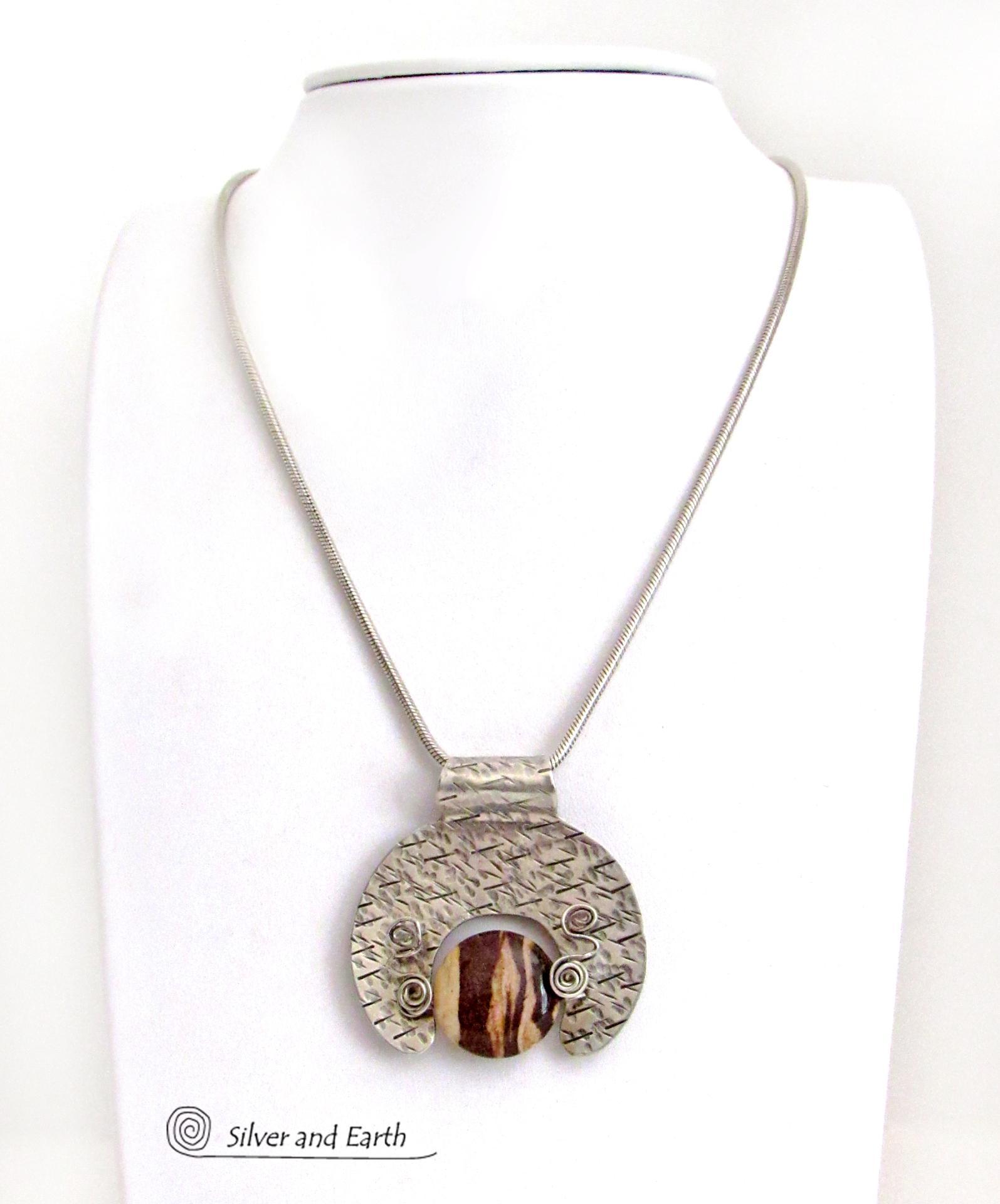 Zebra Jasper Sterling Silver Necklace - Unique Earthy Stone Jewelry