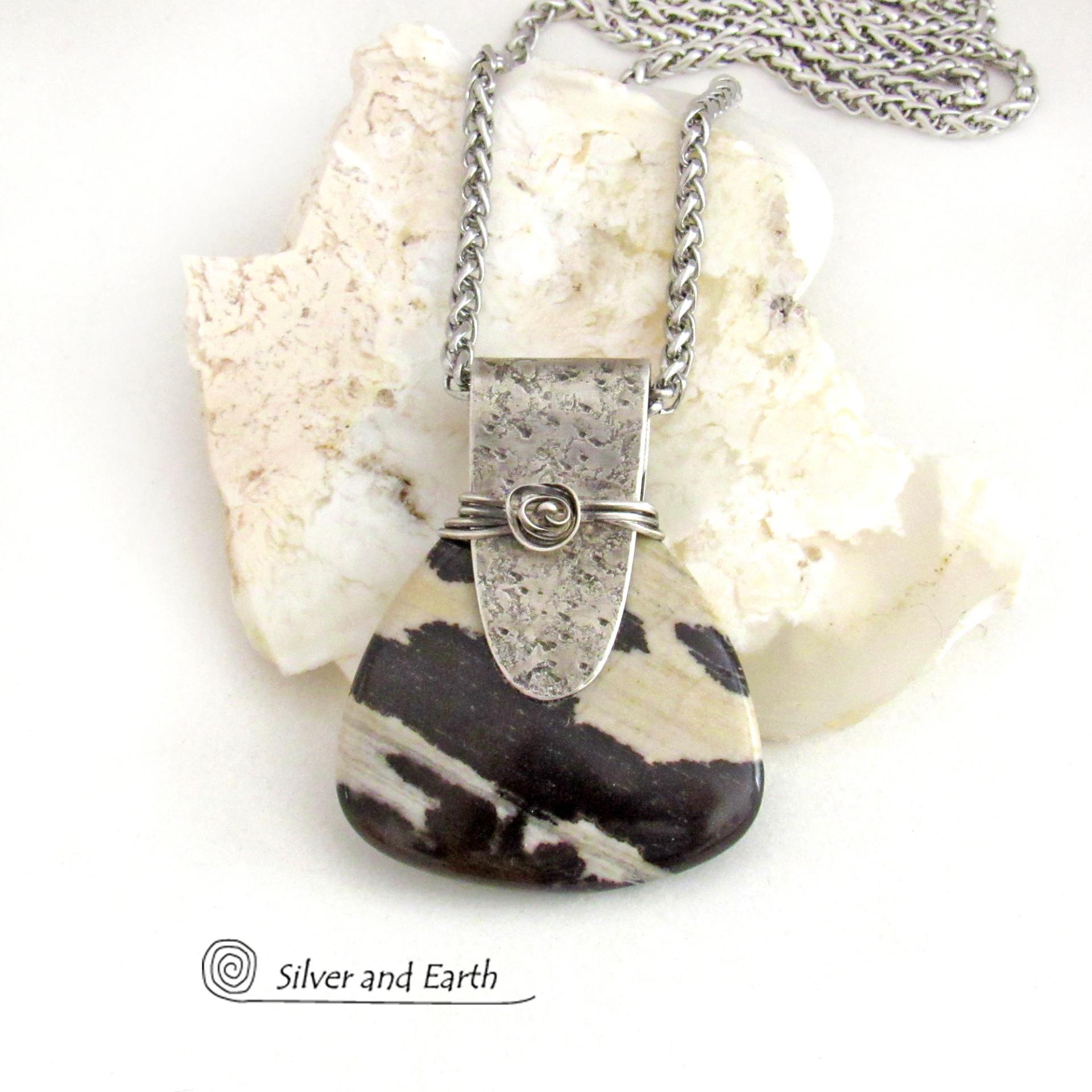 Brown Zebra Jasper Sterling Silver Necklace - Unique One of a Kind Earthy Natural Stone Jewelry