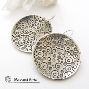 Sterling Silver Dangle Earrings with Intricate Hand Stamped Design