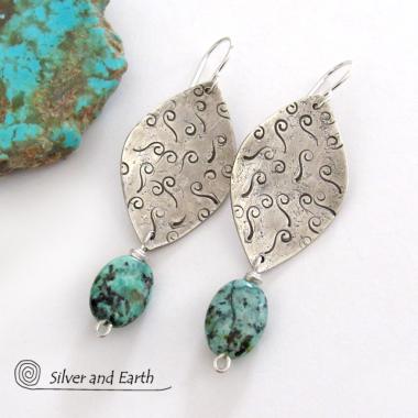 Sterling Silver Earrings with African Turquoise - Handcrafted Artisan Jewelry