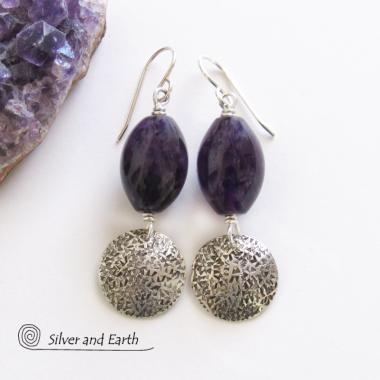 Purple Amethyst Sterling Silver Earrings - February Birthstone Jewelry