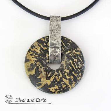 Artistic Jasper Sterling Silver Pendant Necklace - Unisex Jewelry for Men or Women