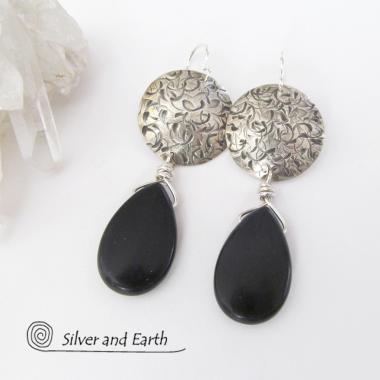 Sterling Silver Earrings with Black Onyx Gemstones - Handcrafted Silver Jewelry