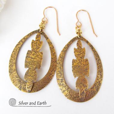 Gold Brass Hoop Earrings - Modern Boho Chic Jewelry