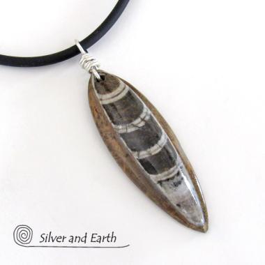 Orthoceras Fossil Necklace with Sterling Silver - Ancient Fossil Jewelry