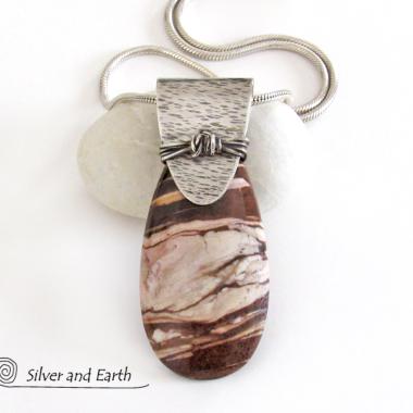 Brown Zebra Jasper Sterling Silver Necklace - Unique Silver & Stone Jewelry