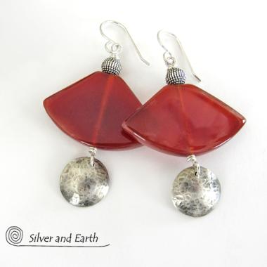 Sterling Silver Earrings with Carnelian Gemstones - Unique Handmade Sterling Sil