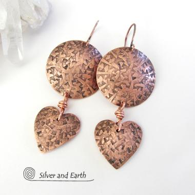 Copper Heart Dangle Earrings - Romantic Gifts for Women