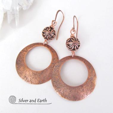 Copper Hoop Earrings with Filigree Beads - Chic Modern Jewelry